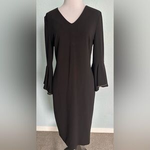 Calvin Klein Black Dress with Bell Sleeve Gold accent size 6